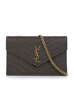 Saint Laurent SMALL MONOGRAMME QUILTED CHAIN WALLET | PEBBLE/GOLD